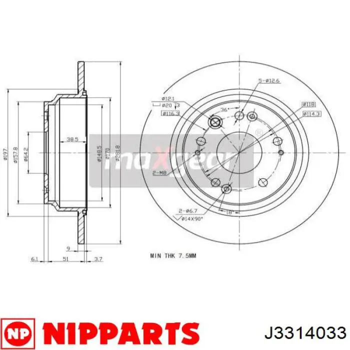 J3314033 Nipparts disco de freno trasero