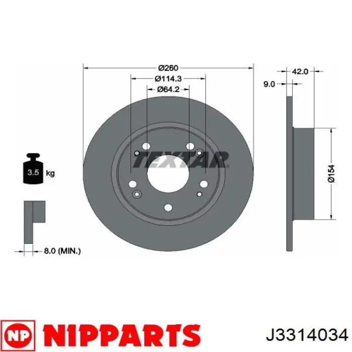 J3314034 Nipparts disco de freno trasero