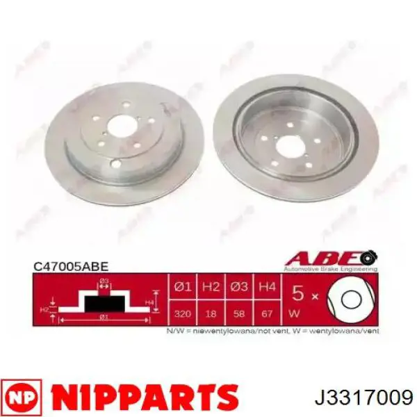 J3317009 Nipparts disco de freno trasero