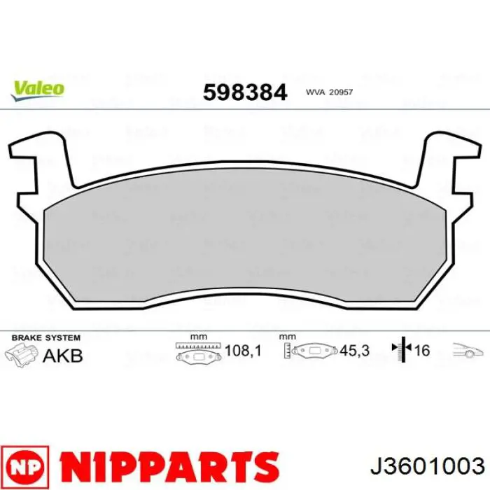 J3601003 Nipparts pastillas de freno delanteras