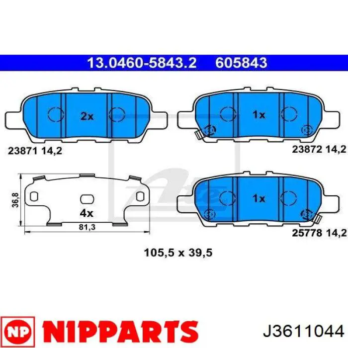 Comprar J3611044 Nipparts Pastillas de freno traseras