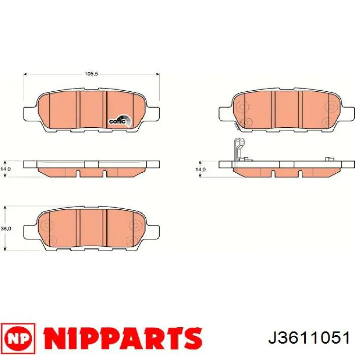 J3611051 Nipparts pastillas de freno traseras