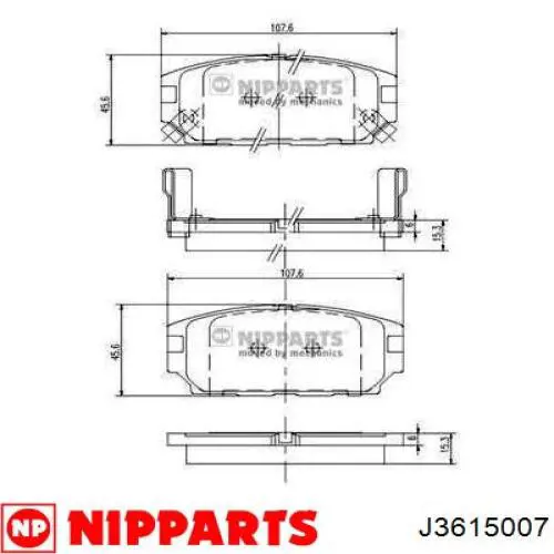 J3615007 Nipparts pastillas de freno traseras