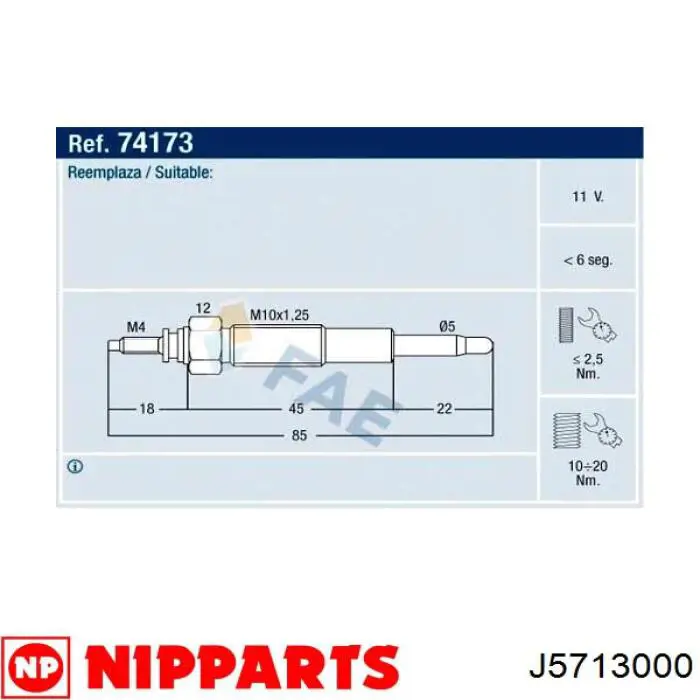 J5713000 Nipparts bujía de incandescencia