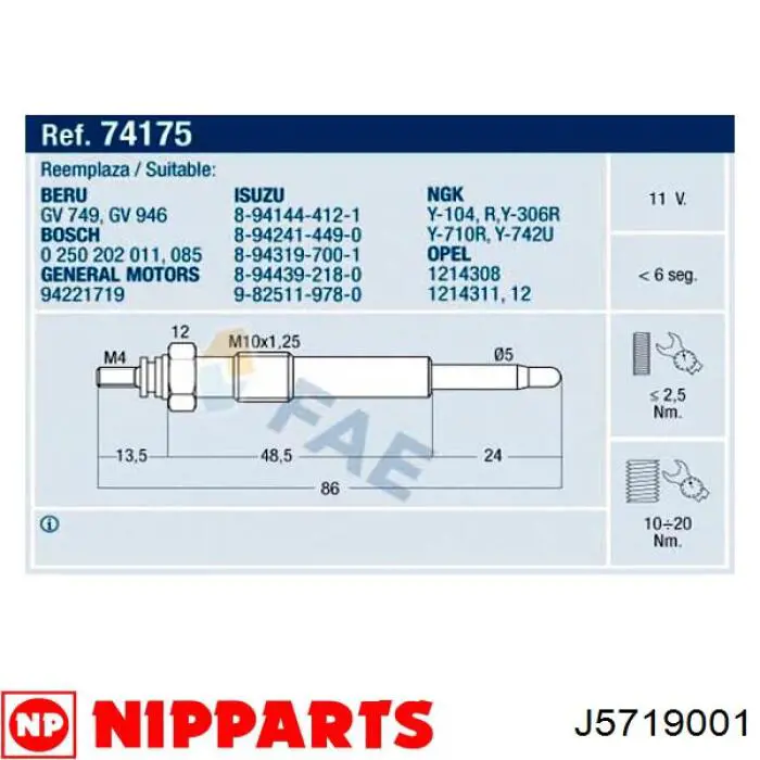 J5719001 Nipparts bujía de incandescencia