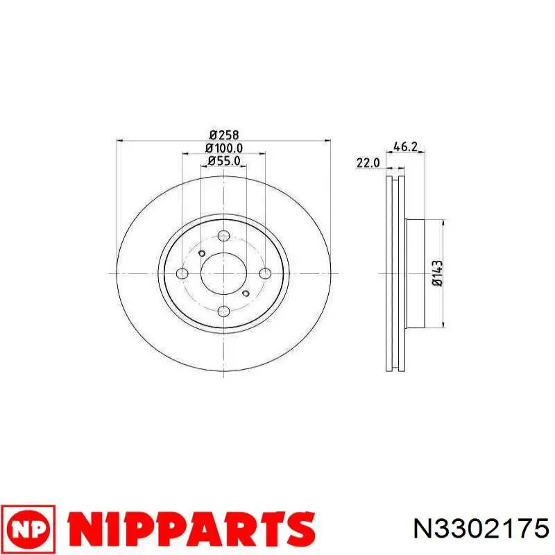 N3302175 Nipparts disco de freno delantero