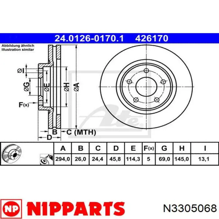 N3305068 Nipparts freno de disco delantero