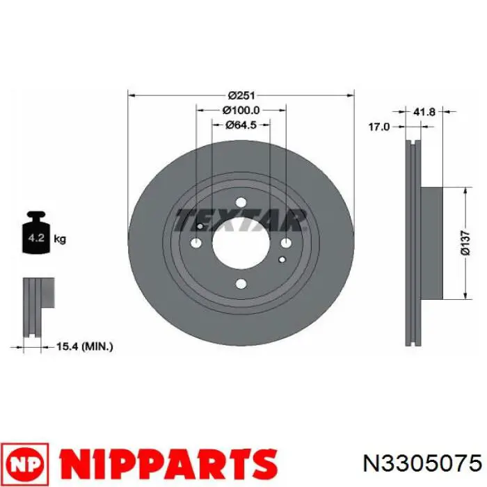 N3305075 Nipparts freno de disco delantero