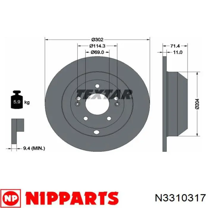 N3310317 Nipparts disco de freno trasero