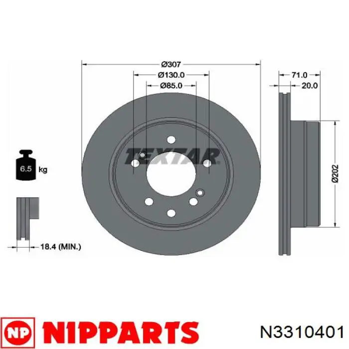 N3310401 Nipparts disco de freno trasero