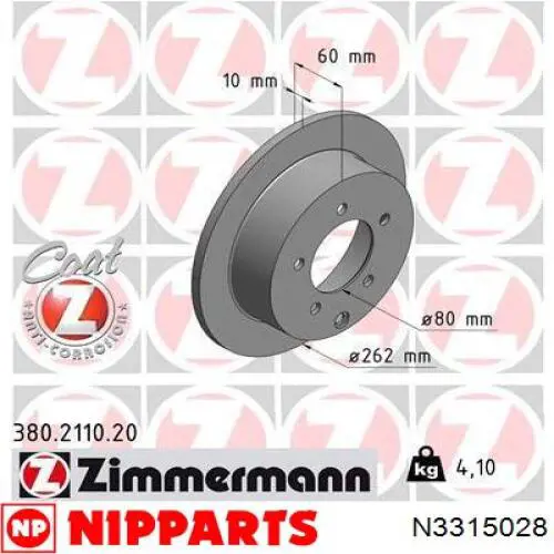 N3315028 Nipparts disco de freno trasero