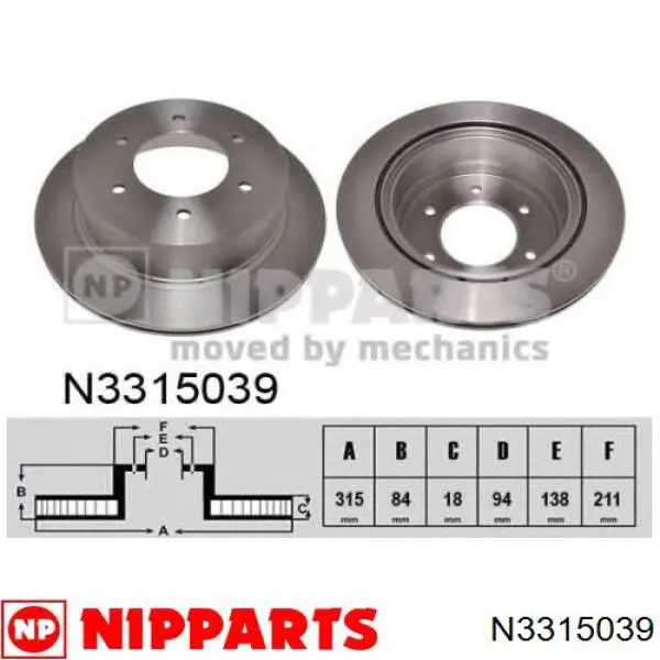 N3315039 Nipparts disco de freno trasero