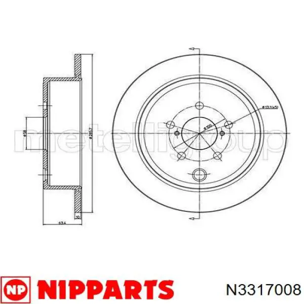 N3317008 Nipparts disco de freno trasero