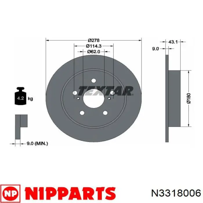 N3318006 Nipparts disco de freno trasero