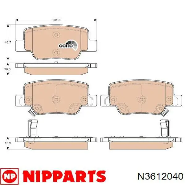 N3612040 Nipparts pastillas de freno traseras