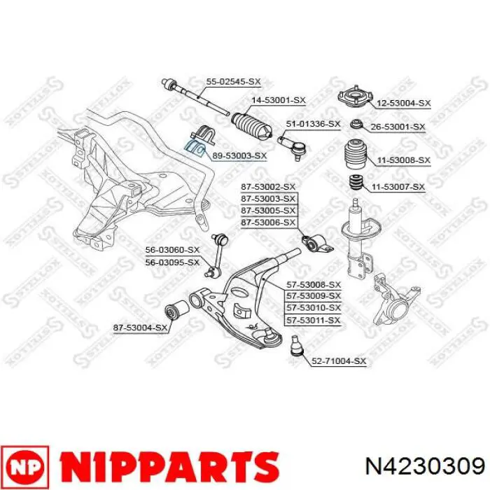 N4230309 Nipparts casquillo de barra estabilizadora delantera