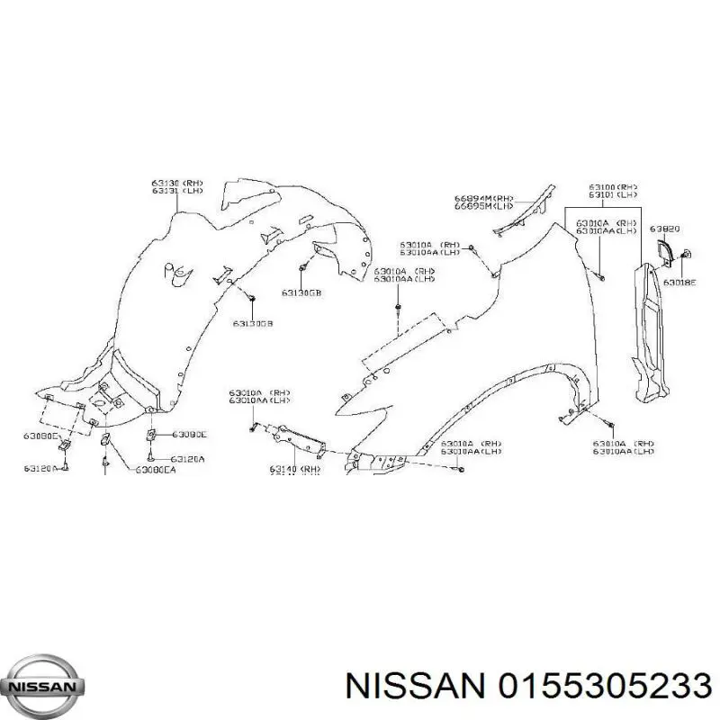 Comprar 0155305233 Nissan/Infiniti Clip de fijación del guardabarros delantero