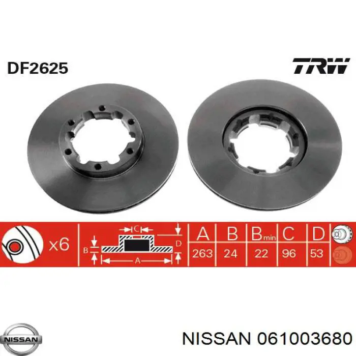 061003680 Nissan freno de disco delantero