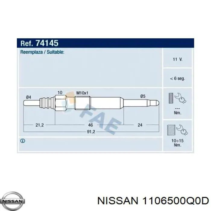 Bujía de incandescencia Nissan Tiida C11X