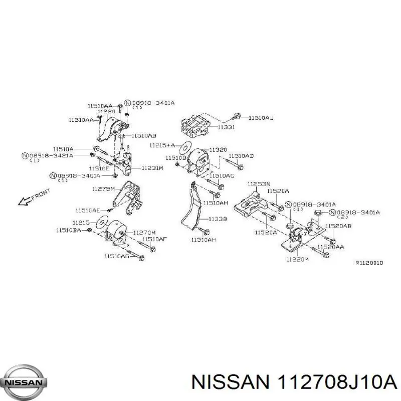 112708J10A Nissan soporte motor delantero