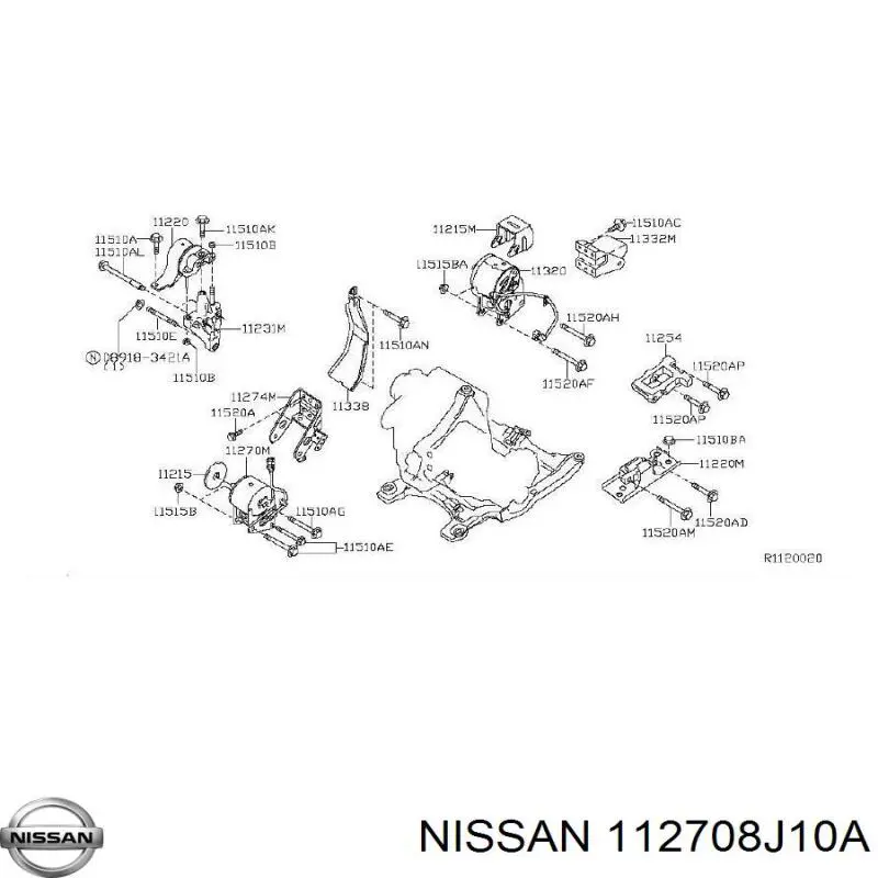 Soporte de motor delantero 112708J10A Nissan/Infiniti