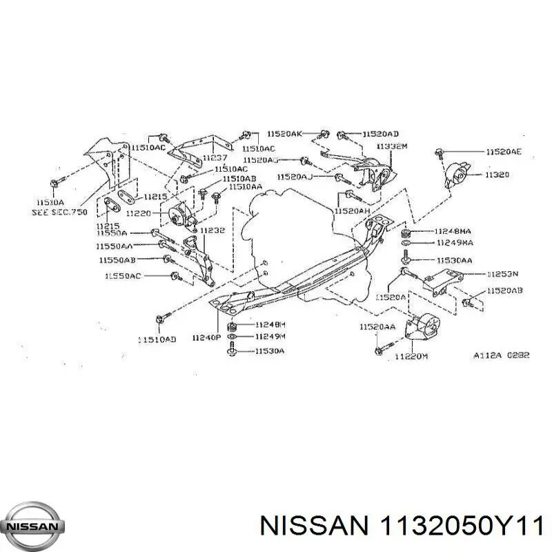 1132050Y11 Nissan soporte de motor trasero