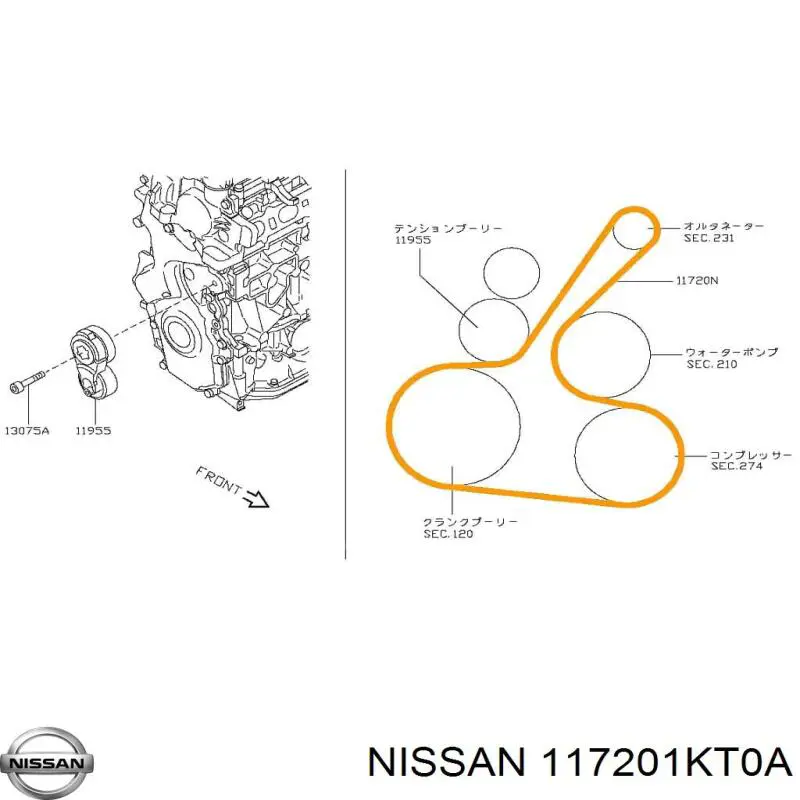 Correa de transmisión trapezoidal Nissan/Infiniti 117201KT0A precio, desde 9,52 EUR