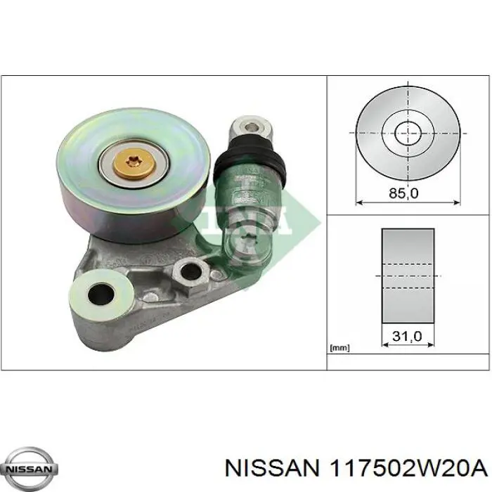 117502W20A Nissan tensor de correa, correa poli v