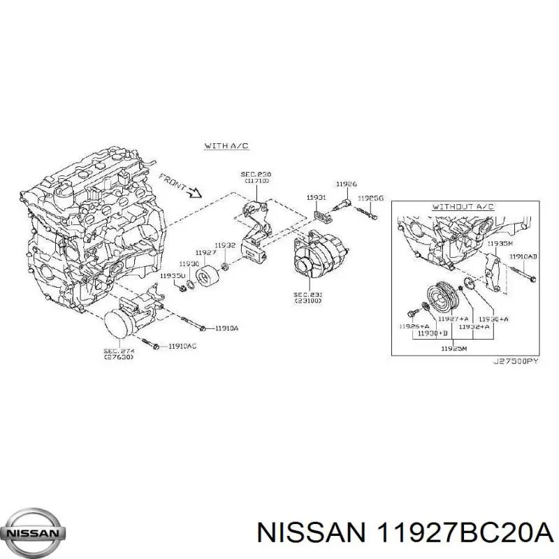 11927BC20A Nissan polea tensora, correa poli v