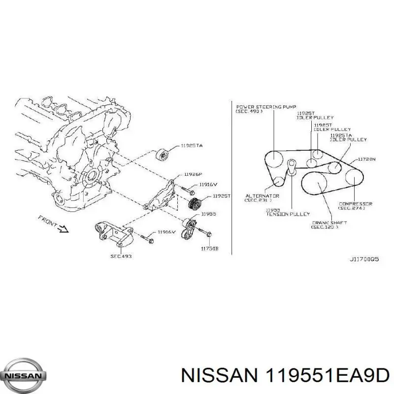 119551EA9D Nissan tensor de correa, correa poli v