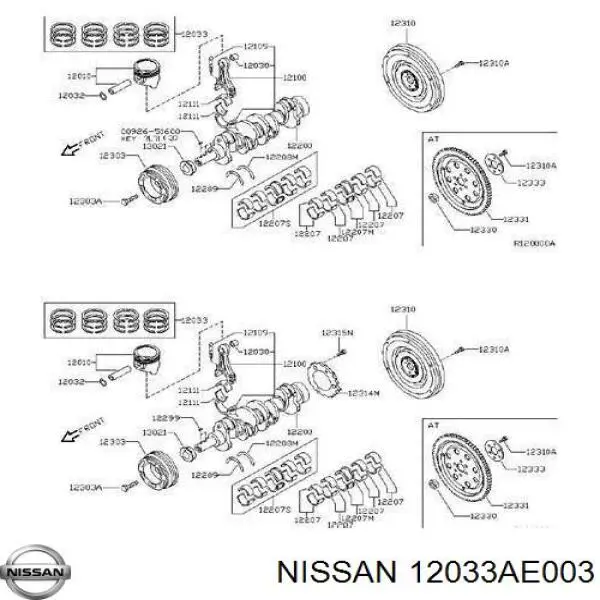 12033AE003 Nissan juego de aros de pistón, motor, std