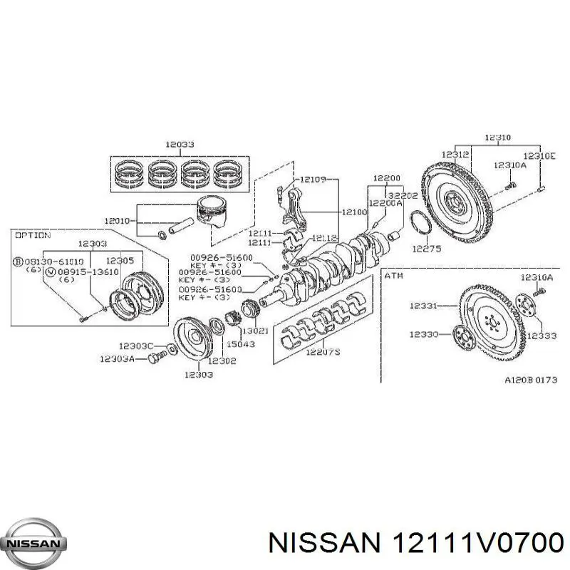 12111V0700 Nissan juego de cojinetes de biela, estándar (std)