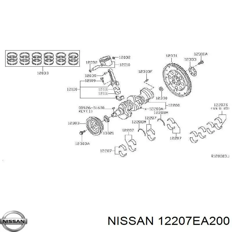 12207EA200 Nissan juego de cojinetes de cigüeñal, estándar, (std)