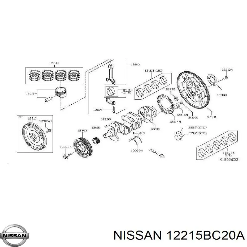 Juego de cojinetes de cigüeñal, estándar, STD Nissan/Infiniti 12215BC20A precio, desde 23,56 EUR