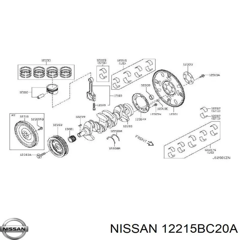 Comprar 12215BC20A Nissan/Infiniti Juego de cojinetes de cigüeñal, estándar, STD