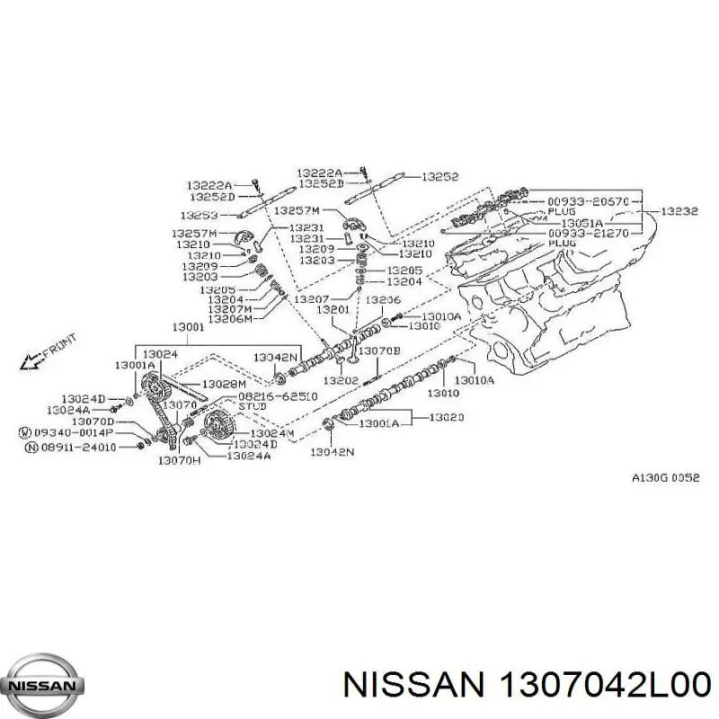 1307042L00 Nissan rodillo, cadena de distribución