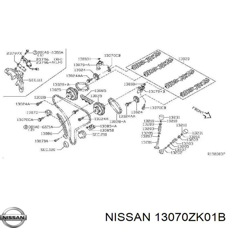 130707Y016 Nissan tensor de cadena de distribución, árbol de levas, izquierdo