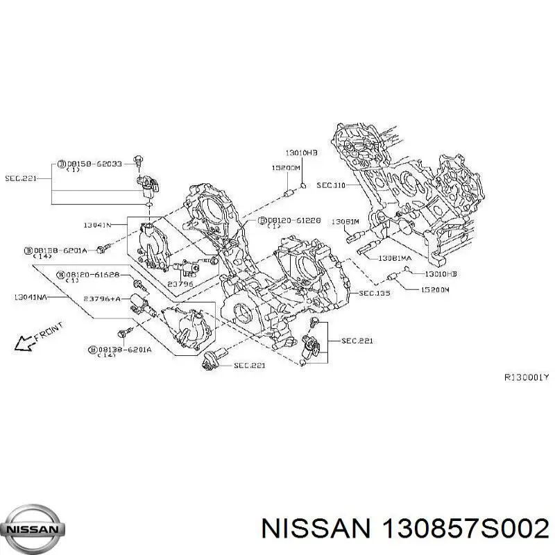 130857S001 Nissan carril de deslizamiento, cadena de distribución interior derecho