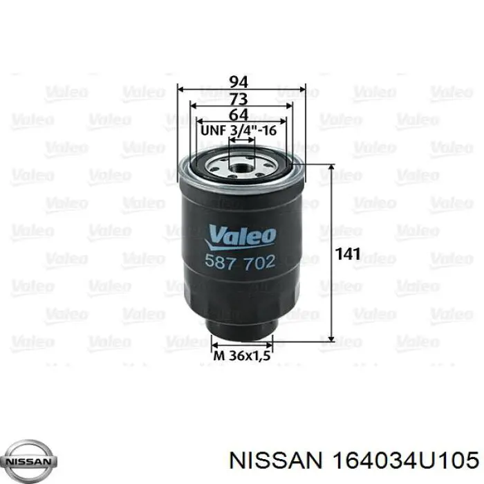 164034U105 Nissan filtro combustible