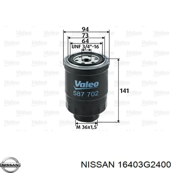 Comprar 16403G2400 Nissan/Infiniti Filtro diesel