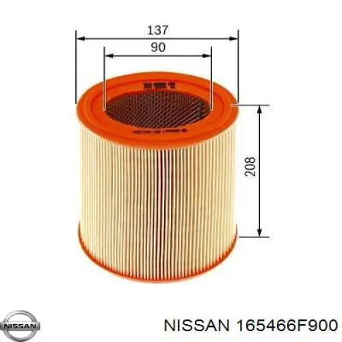 165466F900 Nissan filtro de aire