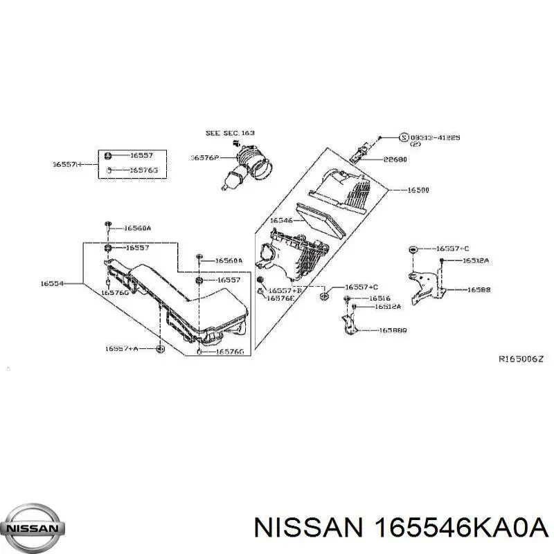 165546KA0A Nissan/Infiniti Entrada del filtro de aire