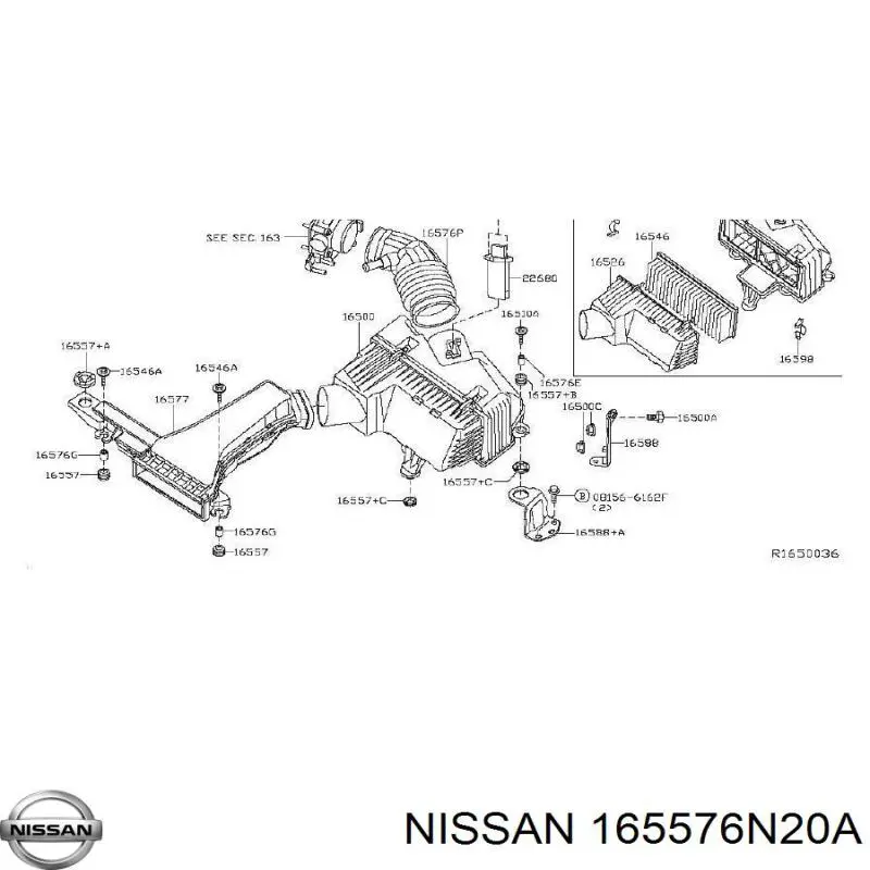 Comprar 165576N200 Nissan/Infiniti Soporte de la caja del filtro de aire