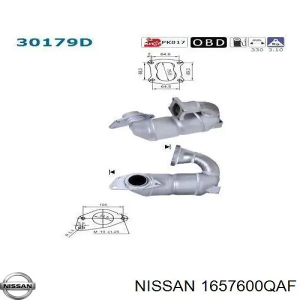 1657600QAF Nissan catalizador