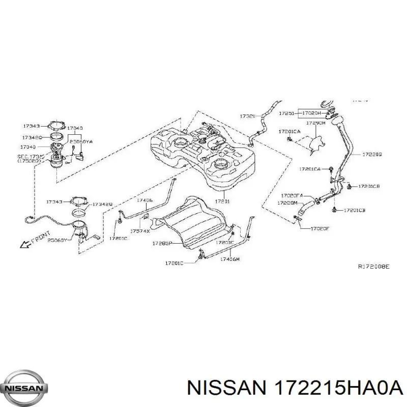 172215HA0A Nissan tapa del tubo de llenado del depósito de combustible