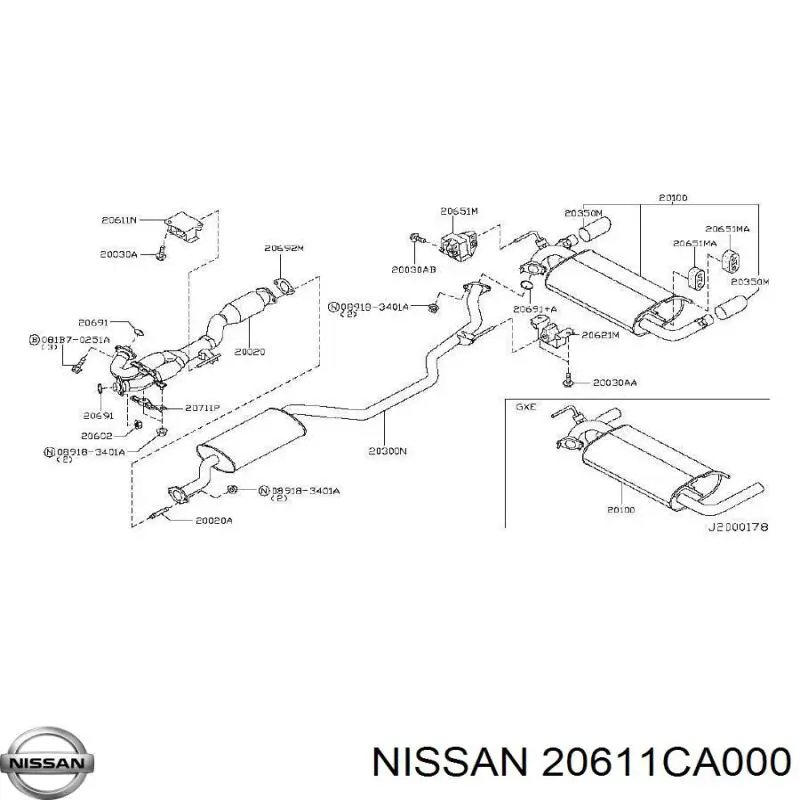 20611CA000 Nissan soporte, silenciador