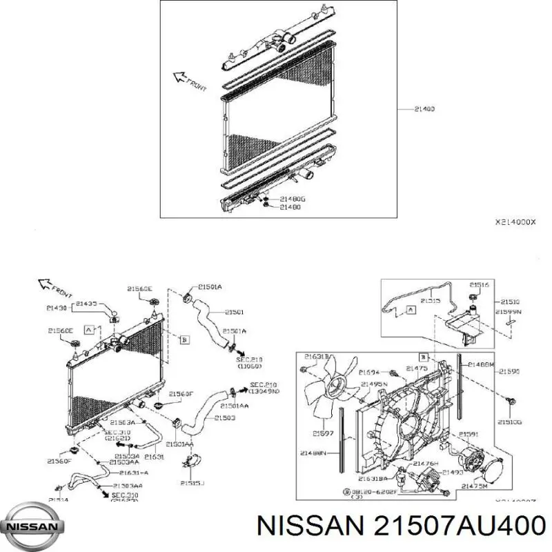 21507AU400 Nissan soporte del radiador inferior