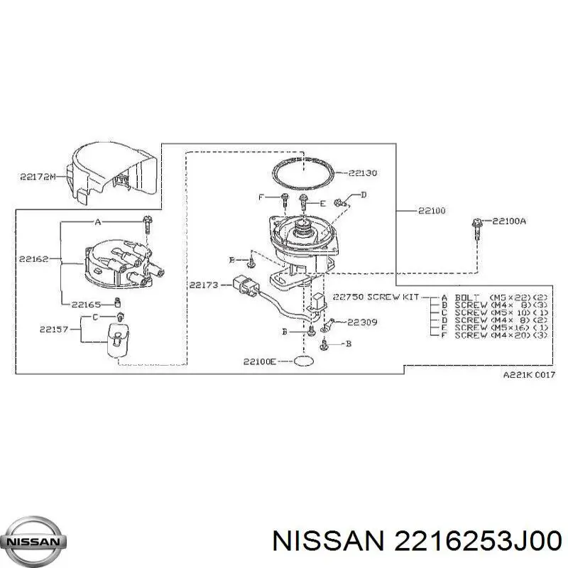 2216253J00 Nissan tapa de distribuidor de encendido