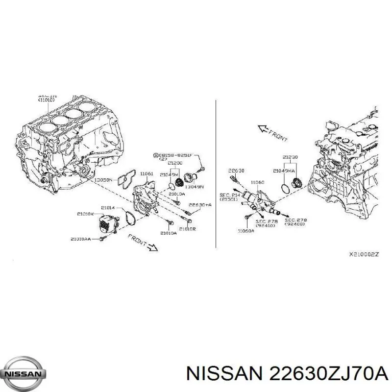 Sensor de temperatura del motor Nissan/Infiniti 22630ZJ70A