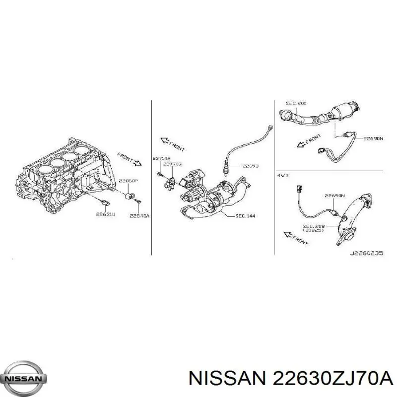 22630ZJ70A Nissan sensor de temperatura del refrigerante